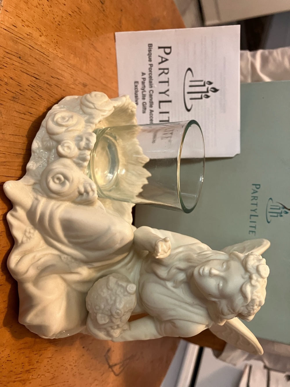 New. Partylite porcelain bisque. Cream  5”- 8” angel. Arianna with votive